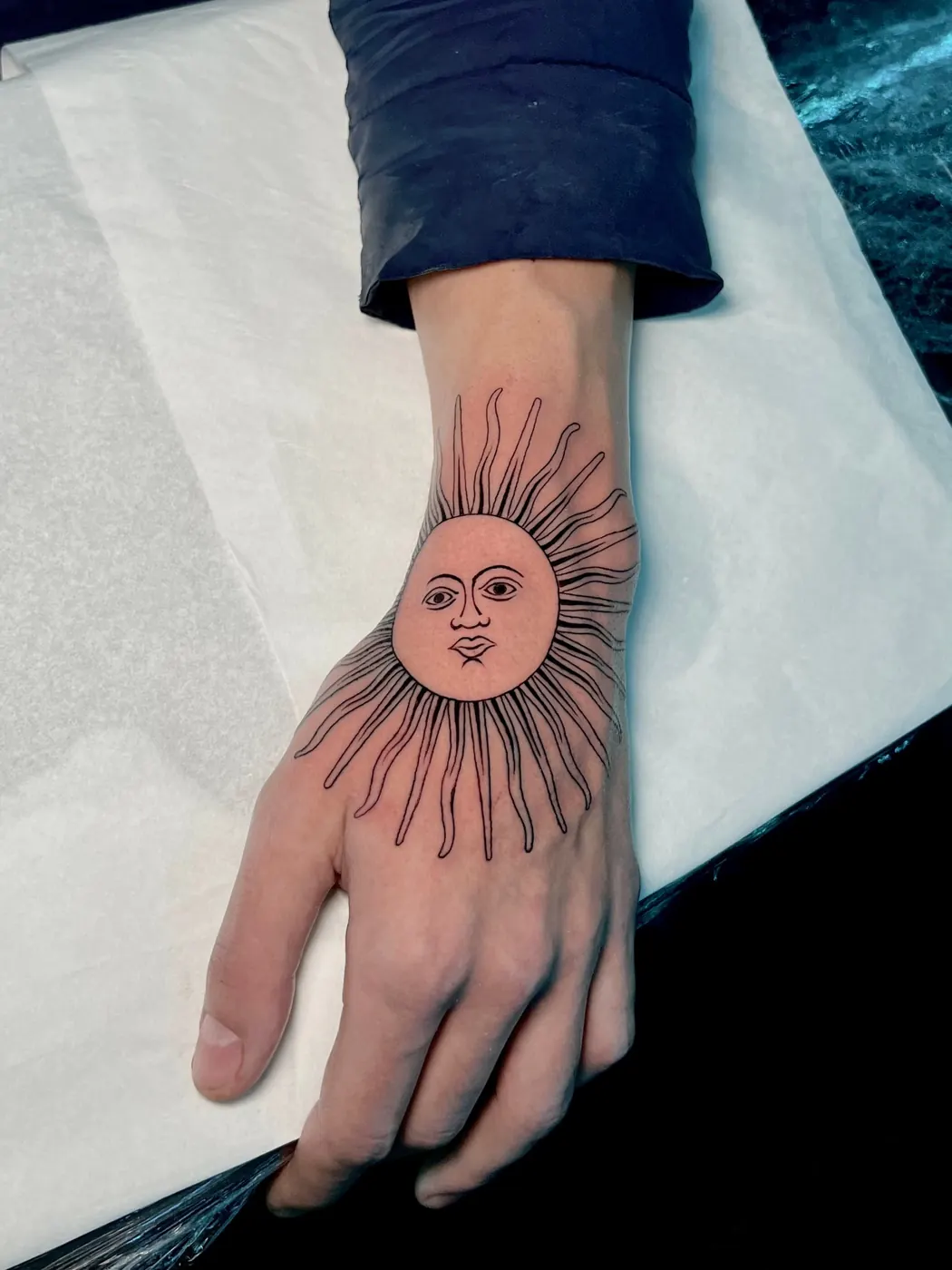 Tattoo: Argentine sun, hand